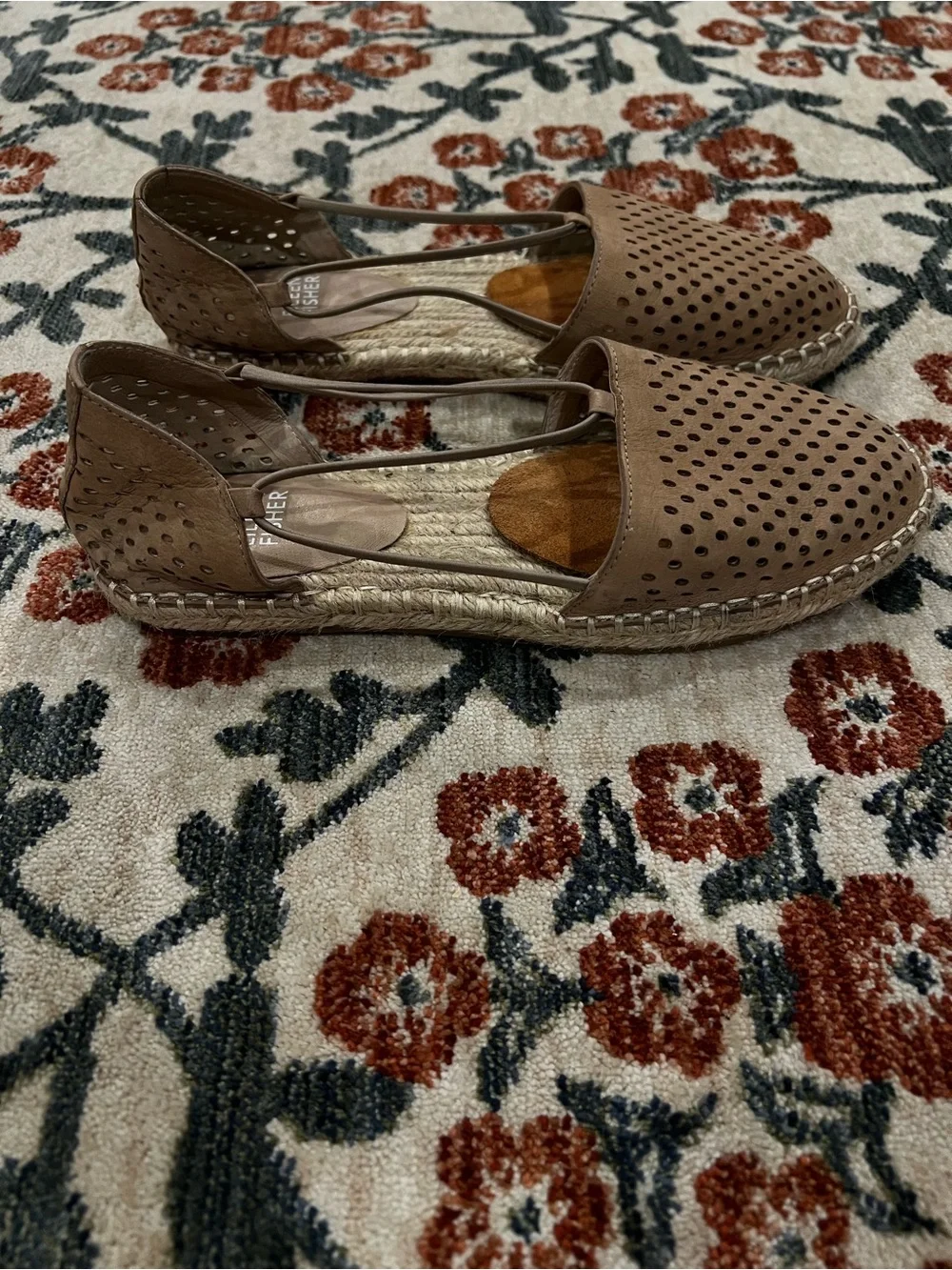 Eileen Fisher Tan Perforated Leather Espadrille Slingback Flats